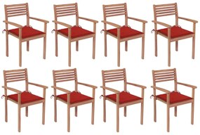 Καρέκλες Κήπου Στοιβαζόμενες 8 τεμ. Μασίφ Ξύλο Teak &amp; Μαξιλάρια