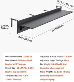 VEVOR Balcony Hanging Table 12 x 48 in Patio Railing Bar Table Foldable