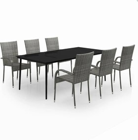 vidaXL Σετ Τραπεζαρίας Κήπου 7 Τεμαχίων Γκρι / Μαύρο