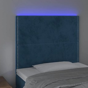 vidaXL Κεφαλάρι Κρεβατιού LED Σκούρο Μπλε 100x5x118/128 εκ. Βελούδινο