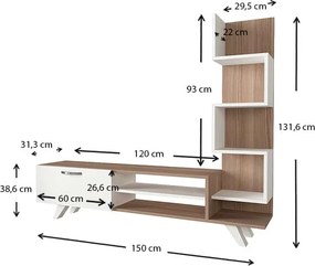 Έπιπλο τηλεόρασης Ceren λευκό - cordoba 149x31x131εκ