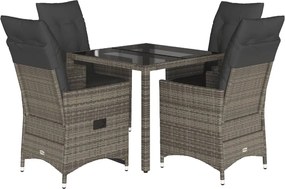 vidaXL Σετ Τραπεζαρίας Κήπου 5 τεμ. Γκρι Συνθ. Ρατάν με Μαξιλάρια