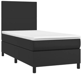 vidaXL Κρεβάτι Boxspring με Στρώμα & LED Μαύρο 100x200 εκ. Συνθ. Δέρμα