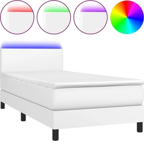 vidaXL Κρεβάτι Boxspring με Στρώμα &amp; LED Λευκό 80x200 εκ. Συνθ. Δέρμα