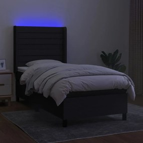 vidaXL Κρεβάτι Boxspring με Στρώμα &amp; LED Μαύρο 90x190 εκ. Υφασμάτινο
