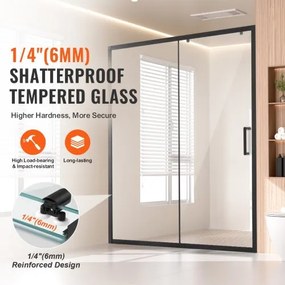 VEVOR Semi-frameless Shower Door 57.7-59&quot; x 70&quot; Tempered Glass 1/4&quot; Matte Black
