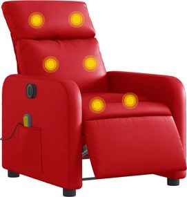 vidaXL Πολυθρόνα Μασάζ Ανακλινόμενη Ηλεκτρική Κόκκινη Συνθετικό Δέρμα