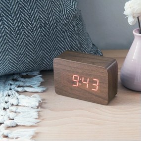 Επιτραπέζιο Ψηφιακό Ξύλινο Ρολόι με οθόνη LED, Ξυπνητήρι, Θερμόμετρο - Καφέ