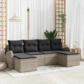vidaXL Σετ Καναπέ Κήπου με μαξιλάρι 6 pcs Ανοιχτό γκρι Πολυ ράταν