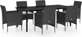 vidaXL Σετ Τραπεζαρίας Κήπου 7 Τεμαχίων Μαύρο με Μαξιλάρια