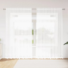 vidaXL Κουρτίνα Δαντέλας με κουρτίνες Λευκό 220 x 200 εκ Πολυεστέρας