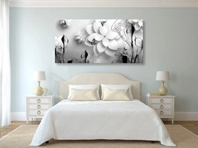 Εικόνα αφηρημένων λουλουδιών σε ασπρόμαυρο σχέδιο - 100x50