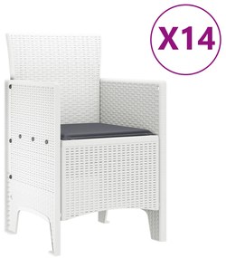 vidaXL 15 κομμάτια Σετ Τραπεζαρίας Κήπου με Μαξιλάρια Λευκό Ρατάν