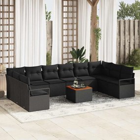 vidaXL Σετ καναπέ κήπου  11 τεμαχίων με μαξιλάρια μαύρο πολυΐνα