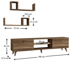 Έπιπλο τηλεόρασης Seddra Megapap από μελαμίνη χρώμα καρυδί 180x31,5x45εκ.