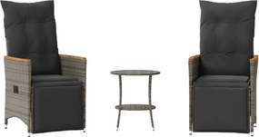 vidaXL Σετ Επίπλων Bistro 3 τεμ Γκρι Συνθετικό Ρατάν με Μαξιλάρια