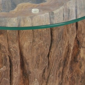 Τραπεζάκι Σαλονιού 50 x 40 εκ. από Ξύλο Teak / Γυαλί - Καφέ