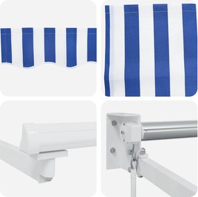 vidaXL Χειροκίνητη Ανακλινόμενη Σκίαση Μπλε και άσπρο 3 x 2 m