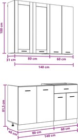 vidaXL Μονάδα κουζίνας LYON 4 pcs Καπνισμένο Ξύλο Δρυός
