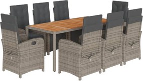 vidaXL Σετ Τραπεζαρίας Κήπου 9 τεμ. Γκρι Συνθ. Ρατάν με Μαξιλάρια