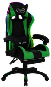 vidaXL Καρέκλα Racing με Φωτισμό RGB LED Πράσινο/Μαύρο Συνθετικό Δέρμα