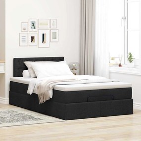 vidaXL Οθωμανικό κρεβάτι με στρώμα &amp; LEDs Μαύρο 120x200 cm Ύφασμα