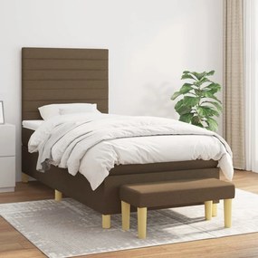Κρεβάτι Boxspring με Στρώμα Σκούρο Καφέ 100x200 εκ. Υφασμάτινο