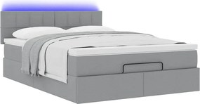 vidaXL Οθωμανικό κρεβάτι με στρώμα &amp; LEDs Ανοιχτό γκρι ύφασμα