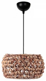 GloboStar® DARIO 204-0159 Boho Κρεμαστό Φωτιστικό Kαπέλο Μονόφωτο 1 x E27 IP20 Καφέ Rattan - Μ29 x Π29 x Υ16cm