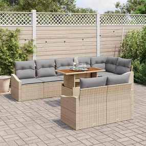 vidaXL Σετ Καναπέ Κήπου με αποθήκευση 9 pcs Μπεζ Πολυ ράταν