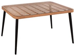 ΤΡΑΠΕΖΙ ΜΕΤΑΛΛΙΚΟ ALLEGRA HM5537 ΜΕ WICKER ΣΕ ΜΠΕΖ ΑΠΟΧΡΩΣΗ &amp; ΓΥΑΛΙ 140X80X78 εκ.