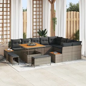 vidaXL Σετ Κήπου 12 Τεμαχίων με Γκρι Μαξιλάρια και Πολυ-Ράτταν