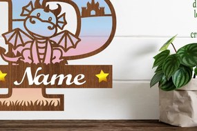 Σετ των 2 Intra απο ξύλο plywood 3mm-4mm πάχος - Δράκος κεφαλαίο μονόγραμμα Γράμμα P  Αποκοπή Δίασταση 30x20 cm INTRAFABR-75363809