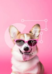 Σετ των 2 Intra Συλλεκτικό Ξύλινο Παζλ Plywood  4mm - Σκύλος Corgi με ροζ γυαλιά ηλίου Σε Ξύλινο Κουτί - Διαστάσεις: 10x10 cm – 25 κομμάτια