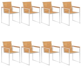 vidaXL Καρέκλες Κήπου 8 τεμάχια από Μασίφ Ξύλο Teak με Μαξιλάρια