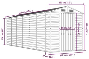 Αποθήκη Κήπου Ανοιχτό Γκρι 191x555x198 εκ. Γαλβανισμένο Ατσάλι - Γκρι