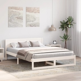 vidaXL Κρεβάτι Λευκό Μασίφ ξύλο πεύκου 140 x 200 εκ Κρεβάτι Ορθογώνιο