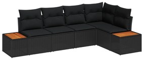 Σετ Καναπέ Κήπου με μαξιλάρι 5 pcs Μαύρο Πολυ ράταν