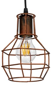 GloboStar® CAGE 00866 Vintage Industrial Κρεμαστό Φωτιστικό Οροφής Μονόφωτο 1 x E27 Καφέ Σκουριά Μεταλλικό Πλέγμα Φ15 x Y22cm