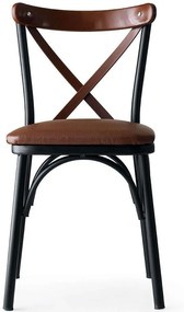 Καρέκλα Ekol (Σετ 4Τμχ) 974NMB1175 42x42x84cm Brown-Black Μέταλλο,Τεχνόδερμα