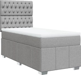 vidaXL Κρεβάτι Boxspring με Στρώμα Ανοιχτό Γκρι 90x190 εκ. Υφασμάτινο
