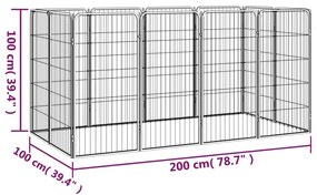 vidaXL Κλουβί Σκύλου 12 Πάνελ Μαύρο 50x100 εκ. Ατσάλι με Βαφή Πούδρας