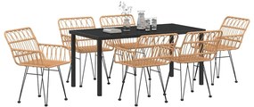 vidaXL Σέτ φαγητού για κήπο 7 pcs Καφέ Πολυ ράταν