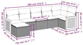 vidaXL Καναπές Σετ 7 Τεμαχίων Μαύρο Συνθετικό Ρατάν με Μαξιλάρια