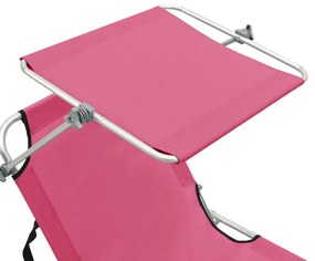 vidaXL Ξαπλώστρα Πτυσσόμενη Ροζ Magento Ατσάλινη με Σκίαστρο