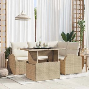 vidaXL Σετ Καναπέ Κήπου με μαξιλάρι 5 pcs Μπεζ Πολυ ράταν