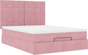 vidaXL Οθωμανικό κρεβάτι με στρώματα Ροζ 140x190cm Βελούδο