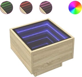 vidaXL Τραπέζι Βοηθητικό με LED Δρυς 40x40x30 εκ. Επεξεργασμένο Ξύλο