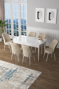 Extendable Dining Table &amp; Chairs Set (7 Pieces) Zen - White, Cream White
Cream