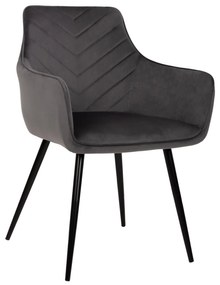 ARMCHAIR LATRELL  GREY VELVET &amp; BLACK METAL LEGS 55x57x84Hcm.